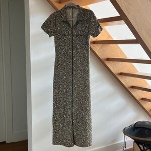 Free People Black and White Patterned Maxi Jumpsuit